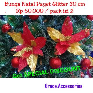  Dekorasi  ornamen bunga natal  besar  30 cm pernak pernik 