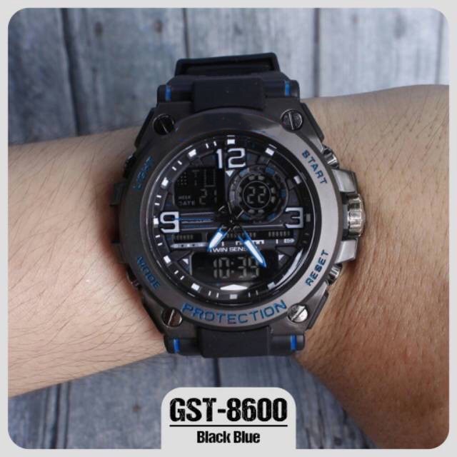 JAM TANGAN RUBBER PRIA CASI* G-SHOC* GST-8600 G-8600 DUAL-TIME METAL TANHAN AIR  FREE BATERAI G7