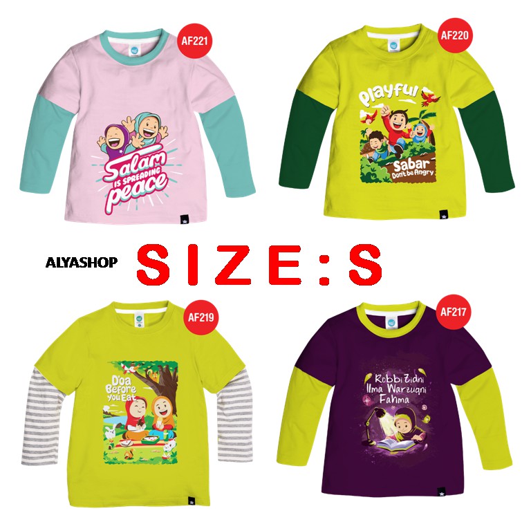 PROMO Kaos Afrakids Lengan Panjang - Kaos Anak Muslim SIZE S (untuk size M, L, XL &amp; XXL ada di etalase yang berbeda)