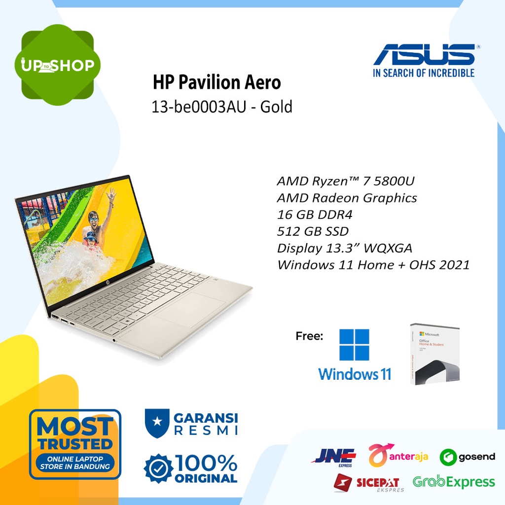 HP Pavilion Aero 13-be0003AU Ryzen 7 5800U 16GB 512GB 13.3" W11 OHS