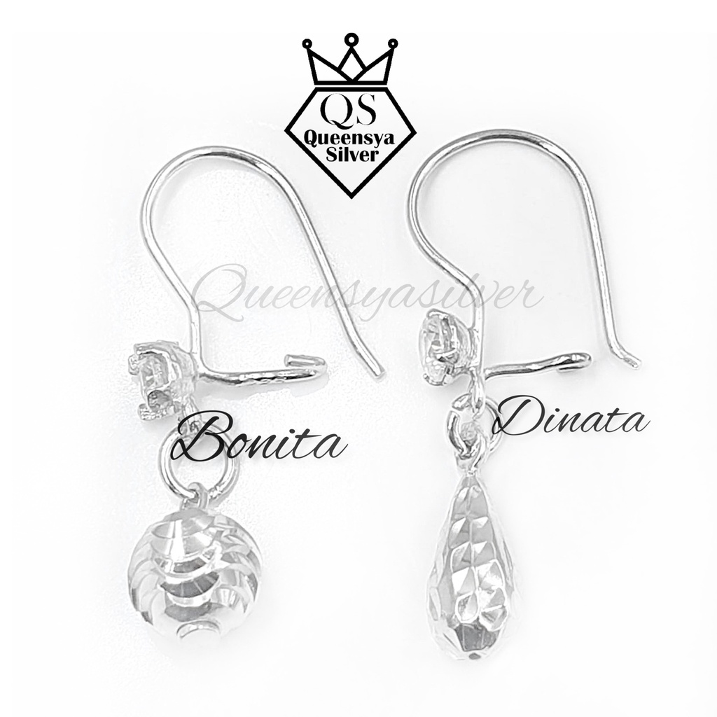 Anting Perak Asli Silver 925 || Lapis Emas Putih || Model Gantung Ukir Kilap || Perhiasan Perak Remaja/Dewasa Wanita || Model Emas Ala Korea