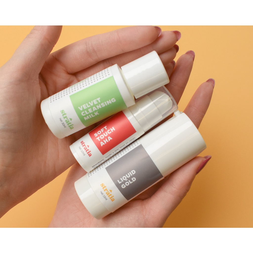 Stratia The Essentials Kit - Velvet Cleansing Milk Soft Touch Liquid Gold Moisturizer Serum Ceramide