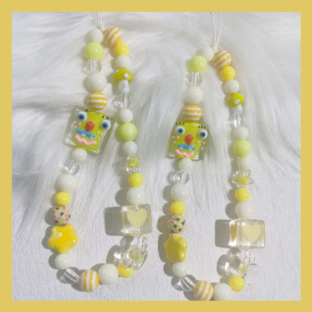 Tali Lanyard Rantai Manik-Manik Akrilik Motif Kartun Warna Kuning Anti Hilang Untuk Case Hp