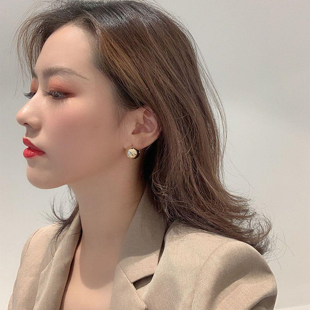 Needway   Anting Tusuk Kecil Sederhana Untuk Wanita Bola Stereoskopik Bulat Geometris Keranjang Aksesoris Fashion Drop Earrings