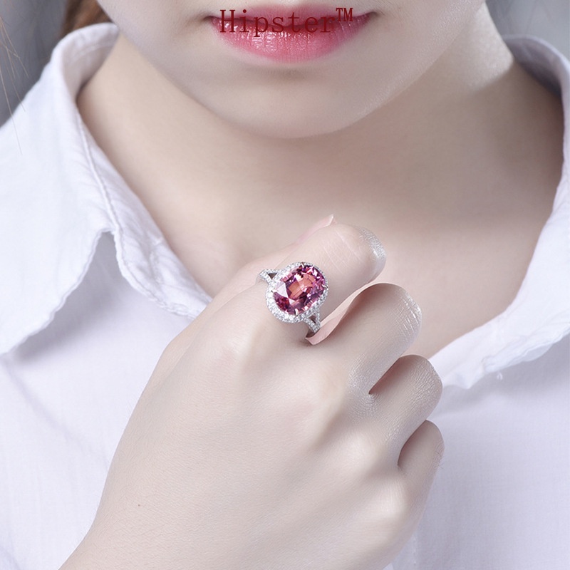 New Hot Sale Elegant Graceful Inlaid round Full Diamond Pink Crystal Ring