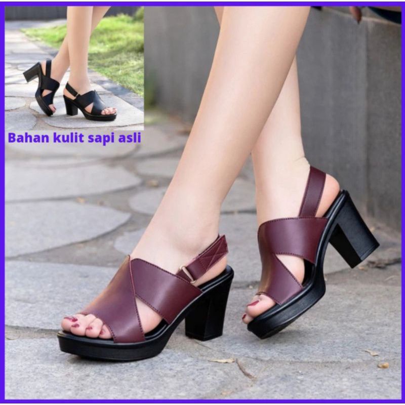 Sendal hak tumit/high heels bahan kulit asli (Selling)