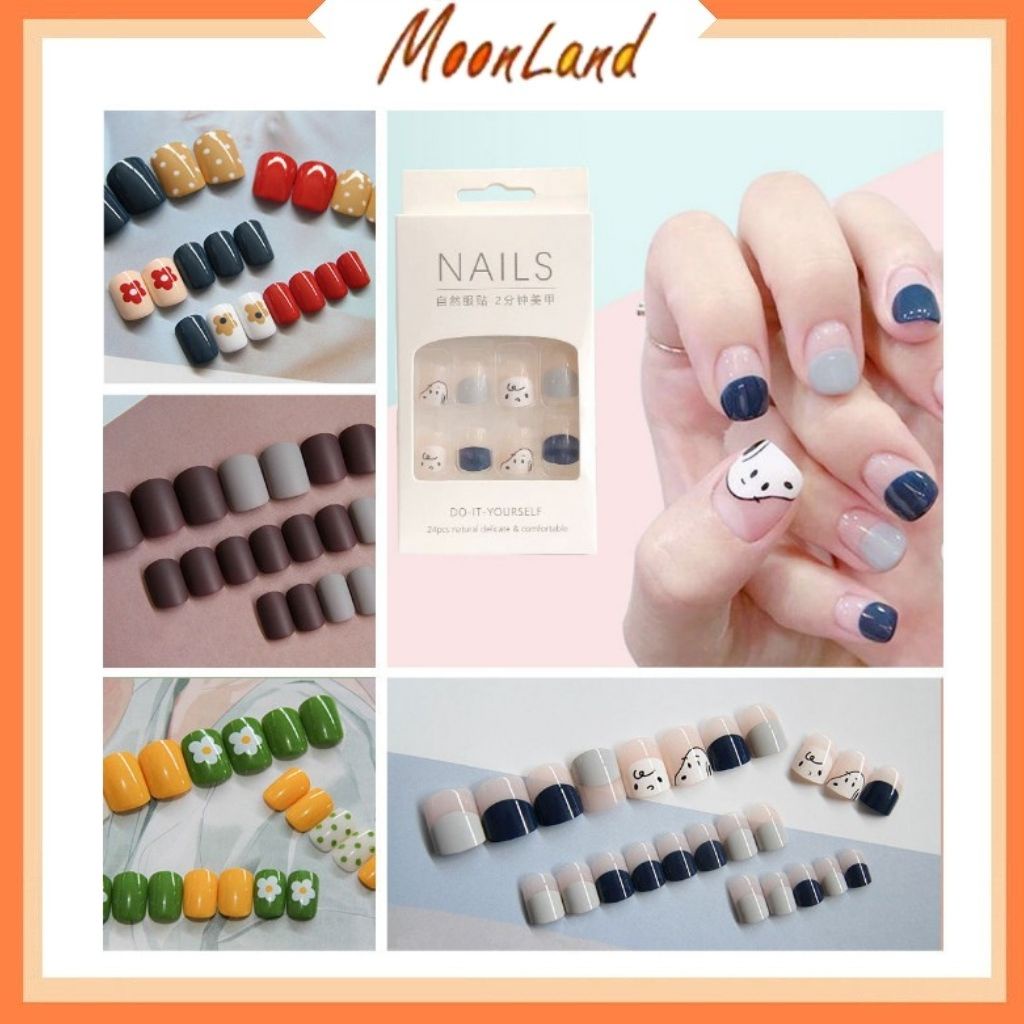 MoonLand 156 Kuku Palsu / Sticker Kuku Waterproof Tahan Air isi 24 pcs Kuku nail fake bisa cod