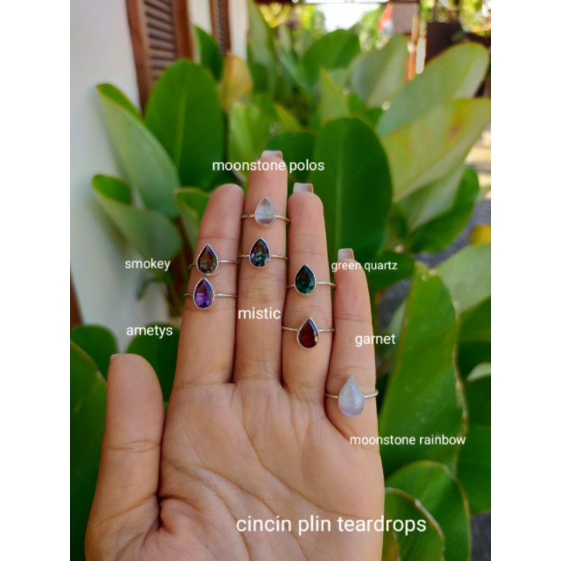 cincin perak teardrops permata gemstone asli