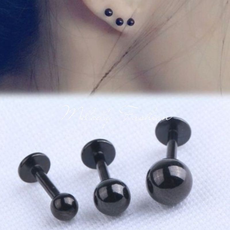 PIERCING LAPIS STEINLESS MFS BLACK BULAT RUNCING PUNK METAL ANTING TINDIK HIDUNG TELINGA BIBIR LIDAH