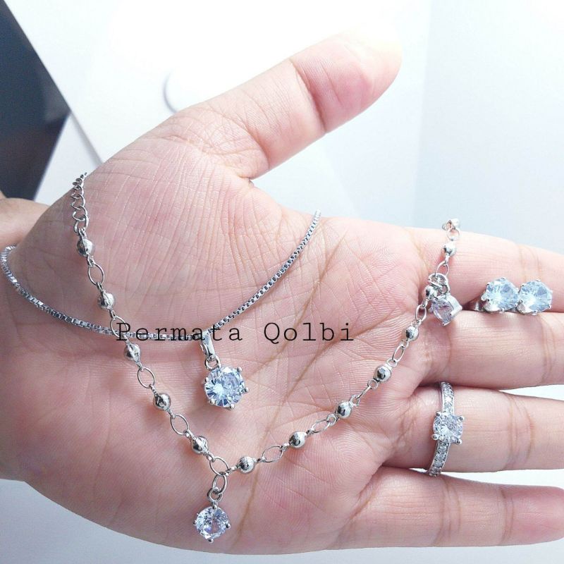 PERHIASAN TITANIUM SILVER FULL SET AKSESORIS PERNATA