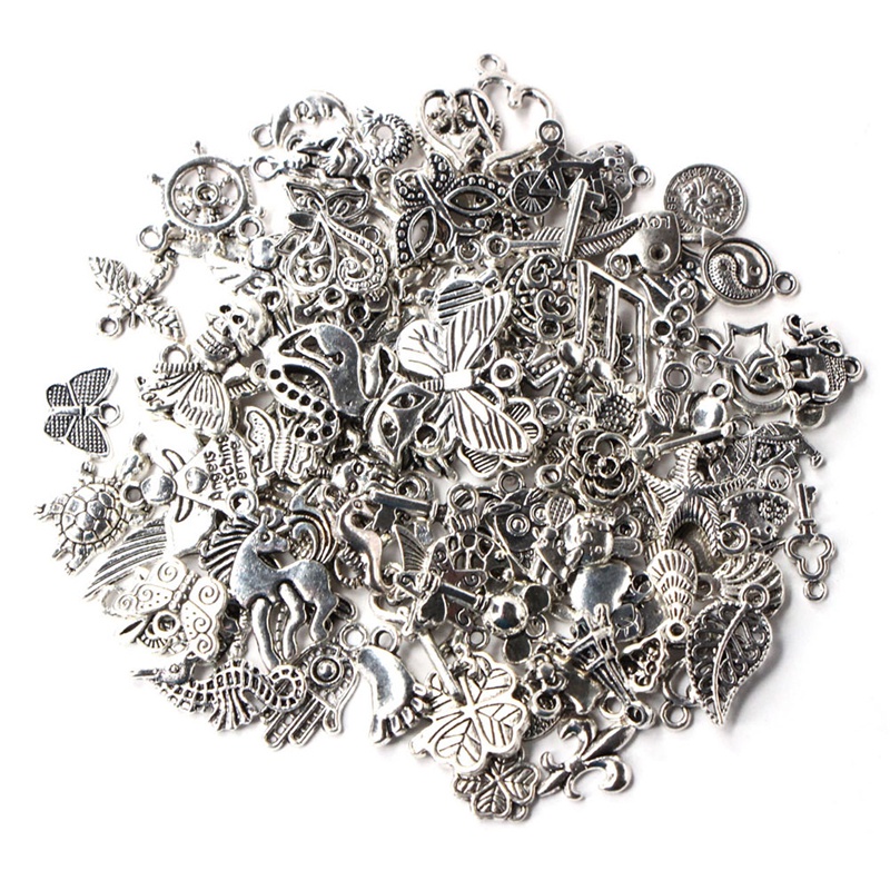 100pcs Liontin Gaya Tibet Warna Silver Untuk Perhiasan