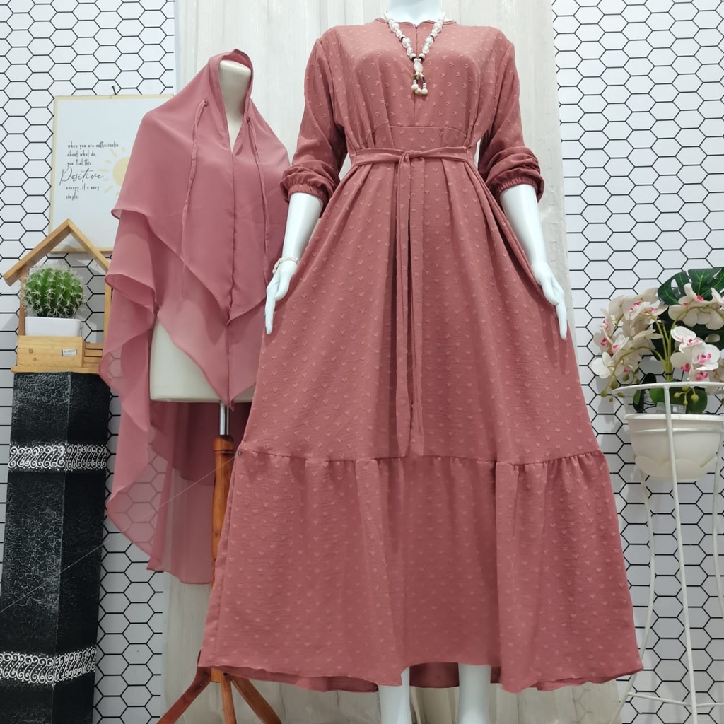 GAMIS SET HIJAB CRINKLE URAGIRI/GAMIS SET HIJAB CRONKLE URAGIRI ( RUBY) PREMIUM/GAMIS SET HIJAB URAG