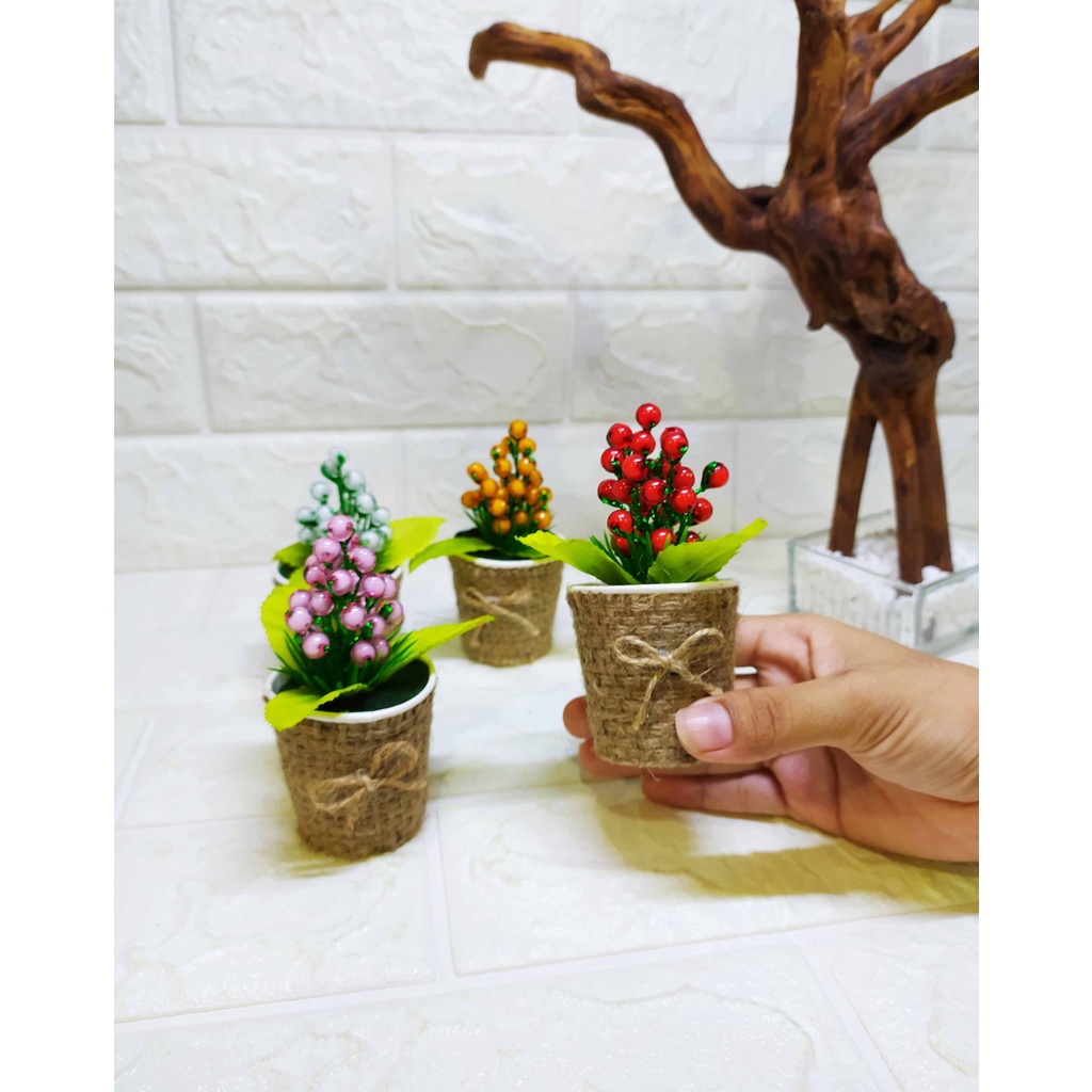 Pajangan MINI Cermai POT BURLAP - Tanaman imitasi Hiasan Cantik