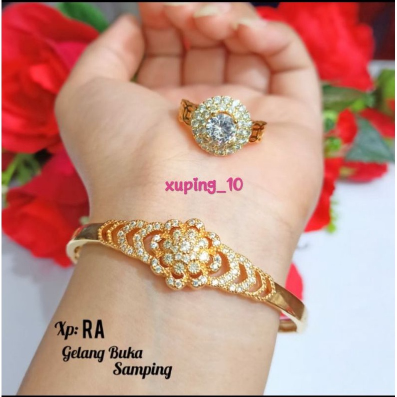 Gelang Bangle Dewasa dan cincin varian motif,perhiasan emas Korea tidak karat *COD*