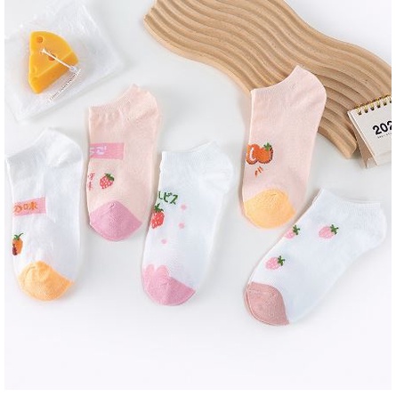 DF KK204 Kaos Kaki Wanita Motif Buah Strawberry Orange Kaos Kaki Pendek Fashion Korean