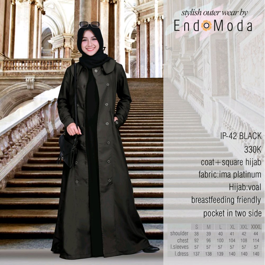 TERLARIS gamis coat wanita muslim muslimah endomoda IP 42 muslimah