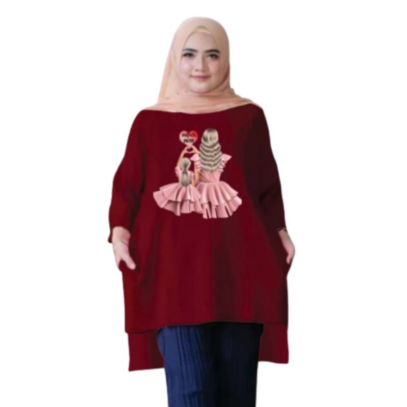 Tunik Wanita Oversize XXL LD 130 Cm Tangan 3/4 Bahan Kaos Babyterry . Baju Wanita Jumbo Atasan Tunik Dewasa Big Size Terbaru 2023 Kekinian Viral Murah Love mom