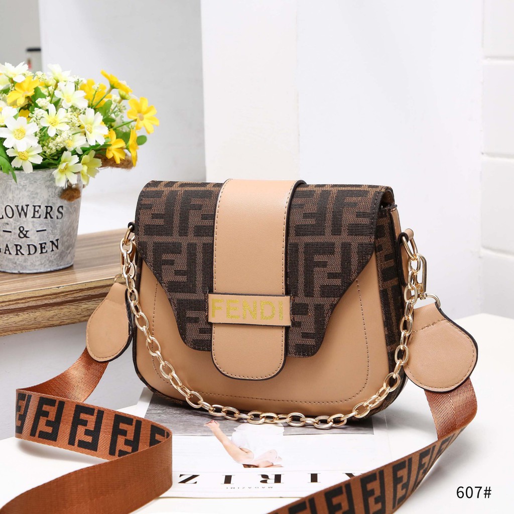 TAS WANITA-TAS IMPORT- Fendi Bag FF Satin Strap #607