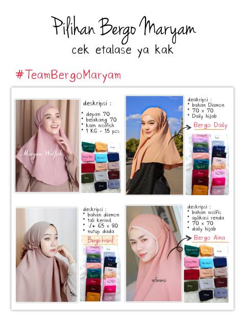 Jilbab instan bergo Maryam diamond / hijab Khimar bergo Maryam non pet