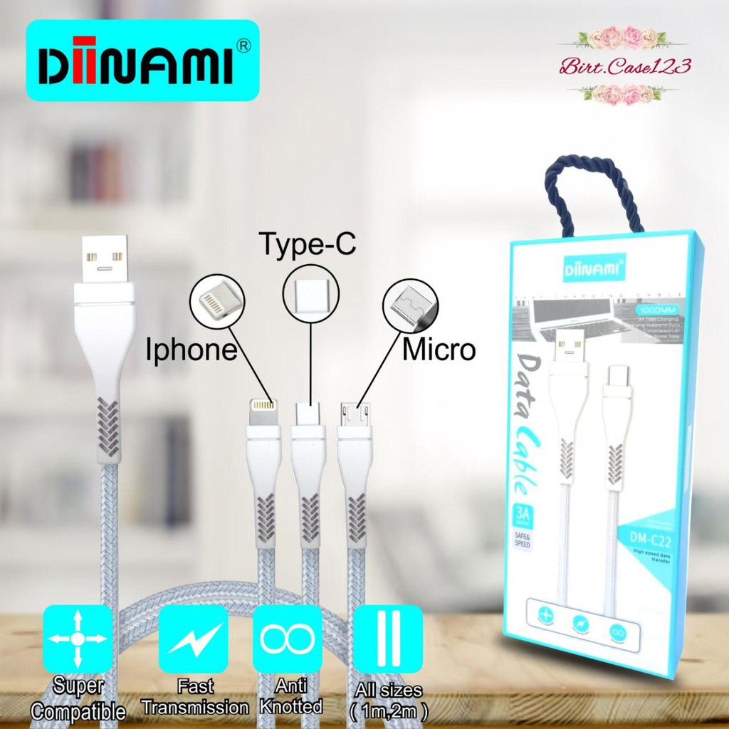 BM081 C22 diinami Kabel data cable charger original ready Micro 1phone tipe c 1 2 3 meter 3Amper BC2125