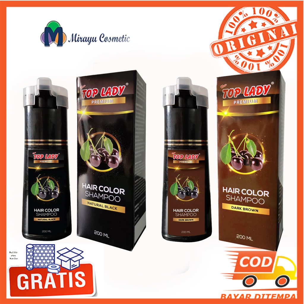 Top Lady Cat Pewarna Rambut Shampoo Shampo Dark Brown Black Hitam Coklat Uban Ukuran Besar 200ml ml
