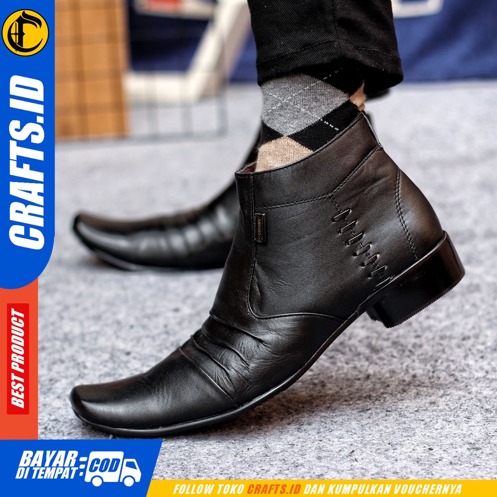 Sepatu Pantofel Pria Sepatu Formal Pria Kulit Asli Zipper Sepatu Pantopel Hitam Kerja Kantor CRAFTS BADAMY