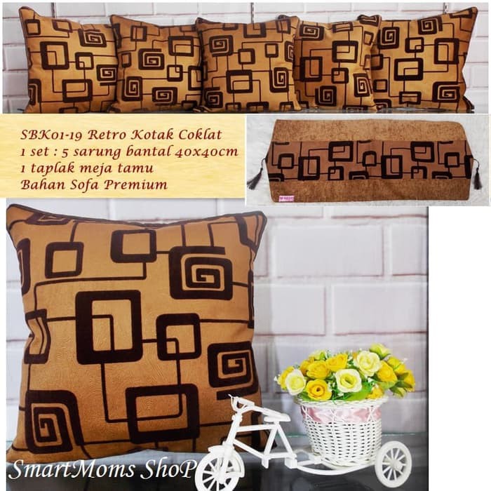 Sarung Bantal Sofa Kursi Minimalis Modern Mewah Retro Kotak Coklat Murah