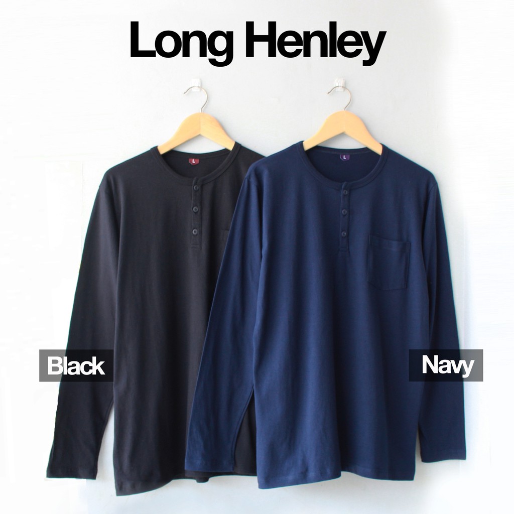 Kaos UNISEX Henley Panjang Navy Polos Baju distro oblong cewek cowok couple size S M L XL Termurah