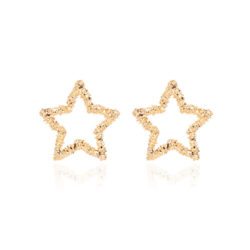 LRC Anting Tusuk Fashion Golden Alloy Five-pointed Star Hollow Earrings K83607
