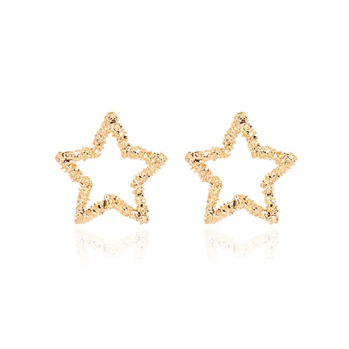 LRC Anting Tusuk Fashion Golden Alloy Five-pointed Star Hollow Earrings K83607