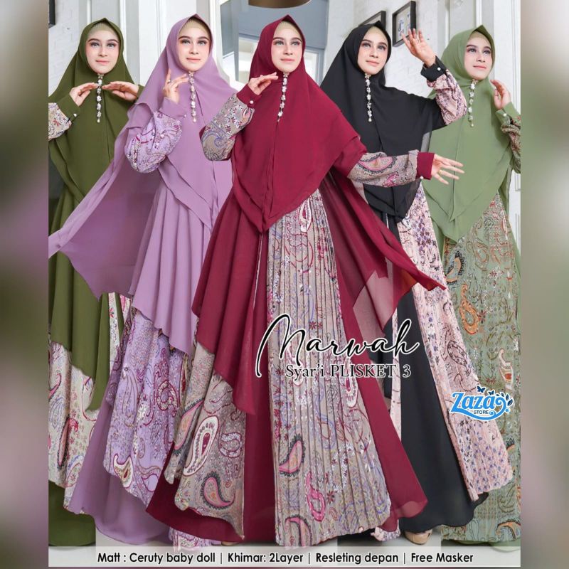 marwah syar'i plisket 3 by zaza store - fashion muslim - gamis plisket - dress busui