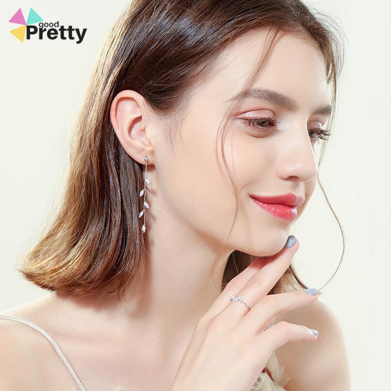 S925 Silver Willow Earrings Wanita Temperamen Anting Rumbai Panjang Sederhana - PD