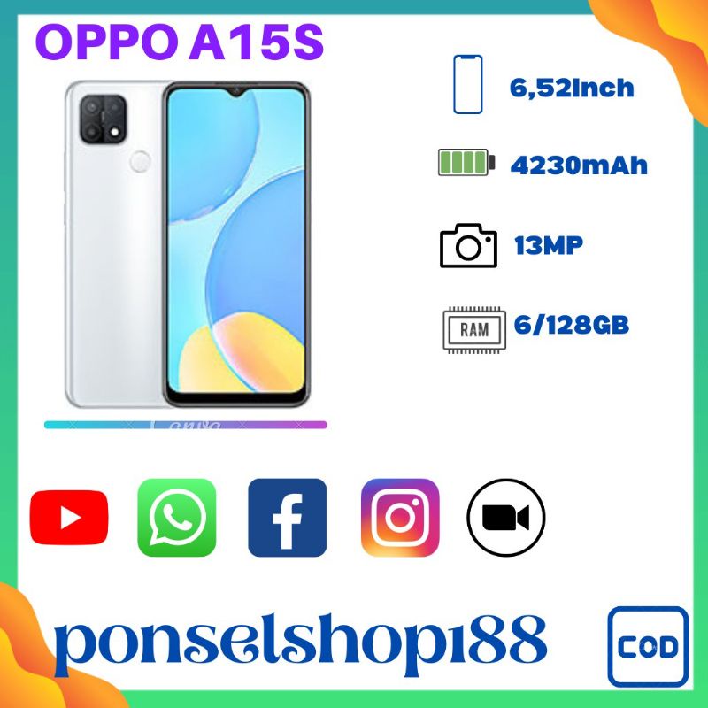 Hp Oppo A15s Ram 6/128GB 8MP depan 13MP Kamera Belakang Layar 6.52 inci Smartphone Murah Garansi 1 Tahun