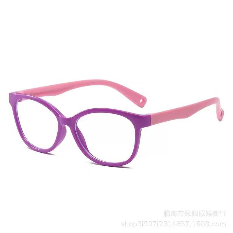 (Rowling)Kacamata Anak NewTrend Silikon/Fashion Anak Unisex Terbaru anti radiasi  Blue Light Bulat High Quality Import-Ka-132 Ungu/Pink