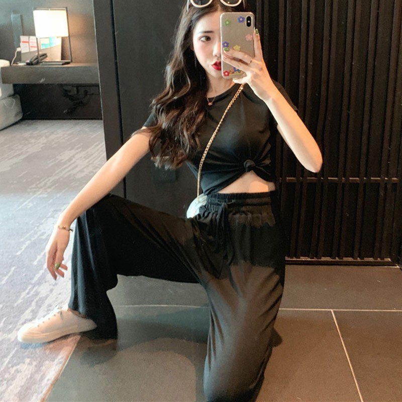 Crop Top + Cullote Wide Leg Pants One Set 1237 (S-XL)