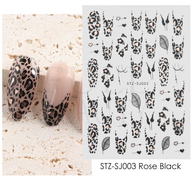 STICKER GOLD WHITE FLOWER LEOPARD NAIL STICKER / HIASAN NAILART STICKER PALING LARIS GAYA JEPANG STICKER GOLD METAL