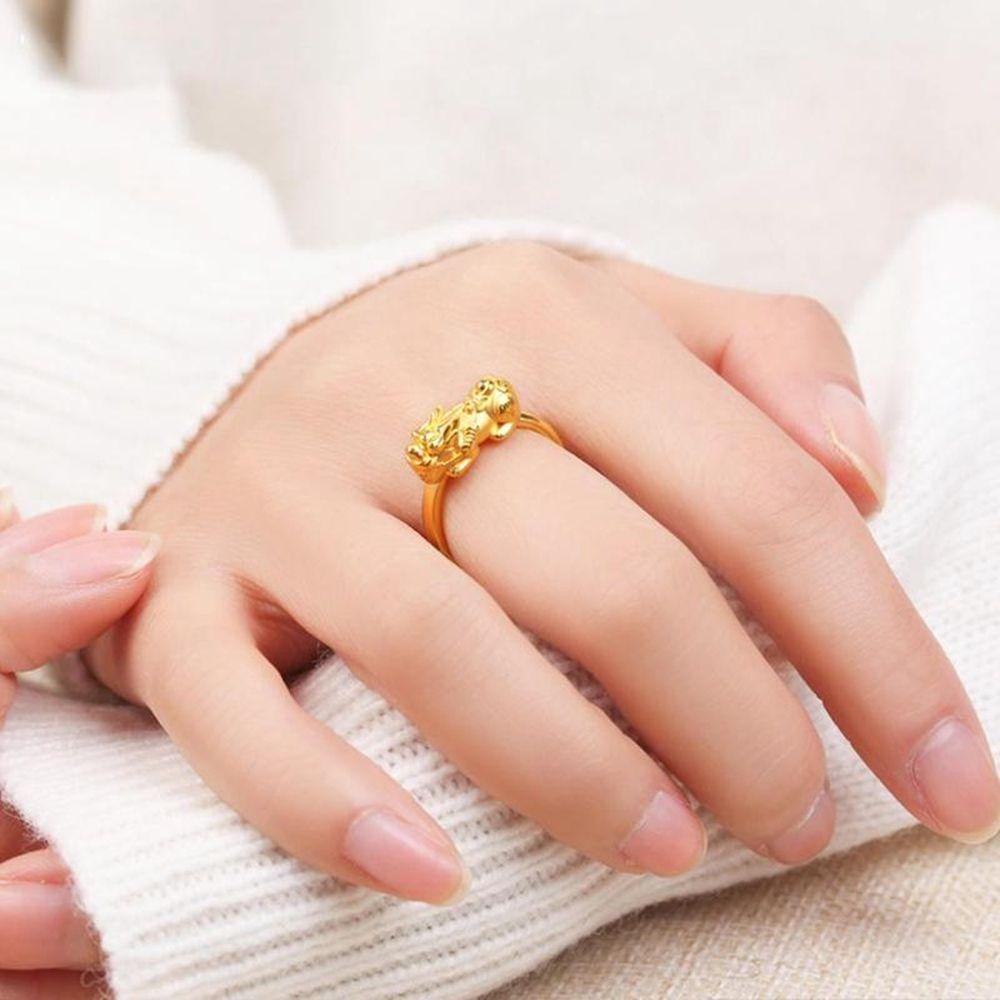 NEEDWAY Pasir Cincin Emas Kepribadian Trendi Hewan Pernikahan Perhiasan Pengantin Geometris Keberuntungan Cincin Pria Jari Cincin Pembukaan Yang Dapat Disesuaikan Cincin