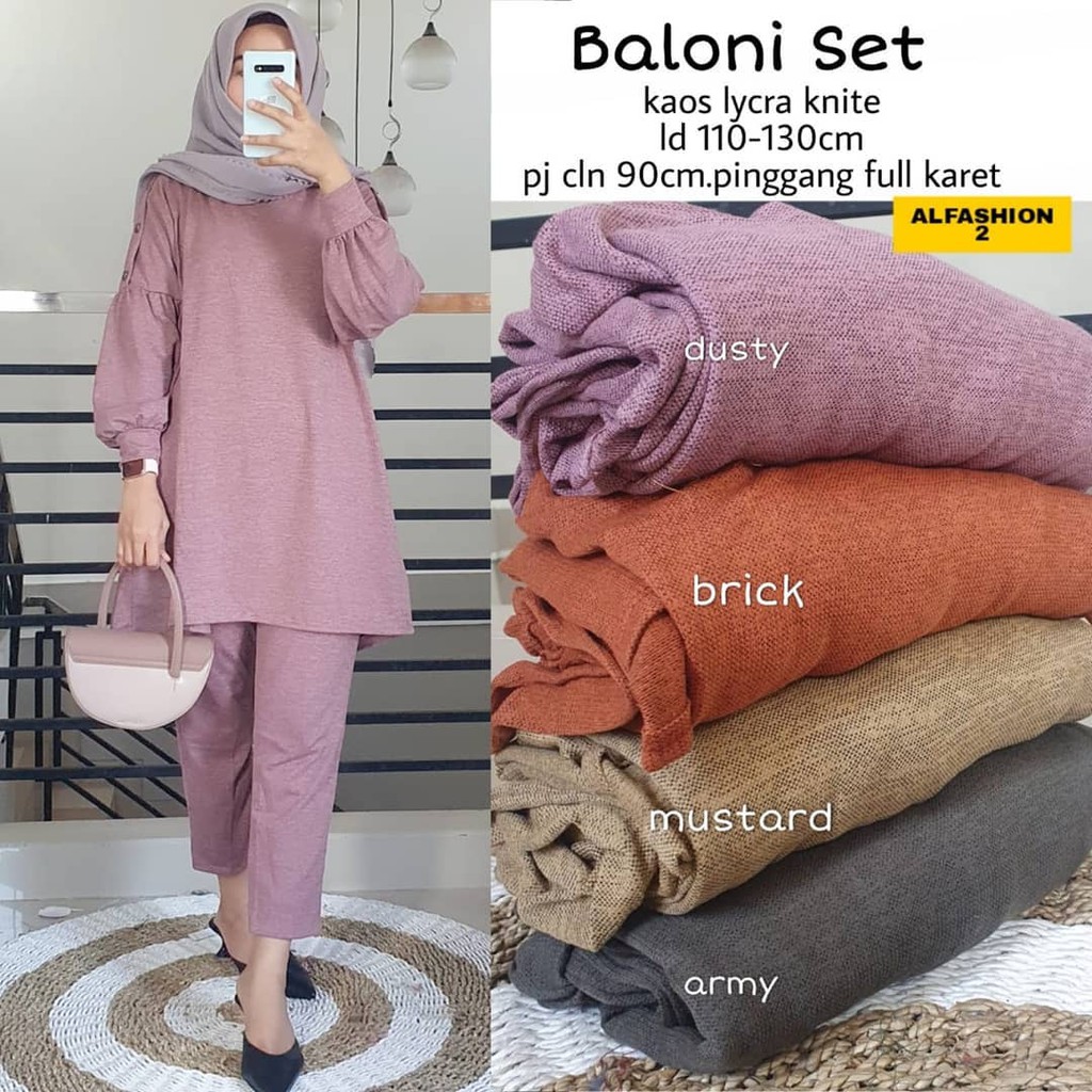 MUMU - Baloni Set Rajut Setelan Tunik dan Celana Wanita Kaos Jumbo Modern Premium
