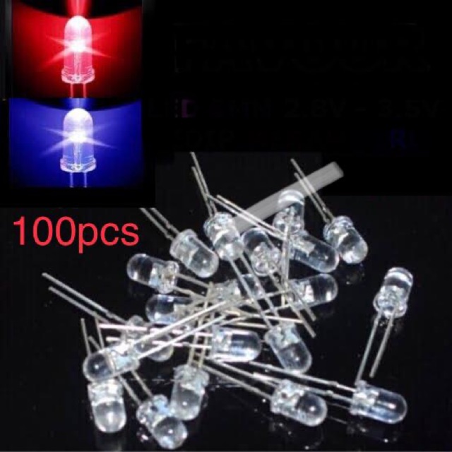 100Pcs LED 5mm 2 warna Merah biru