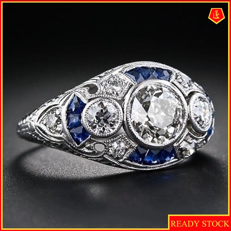 [Ready Stock]Fashion Exaggerated Diamond Sapphire Topaz Ring