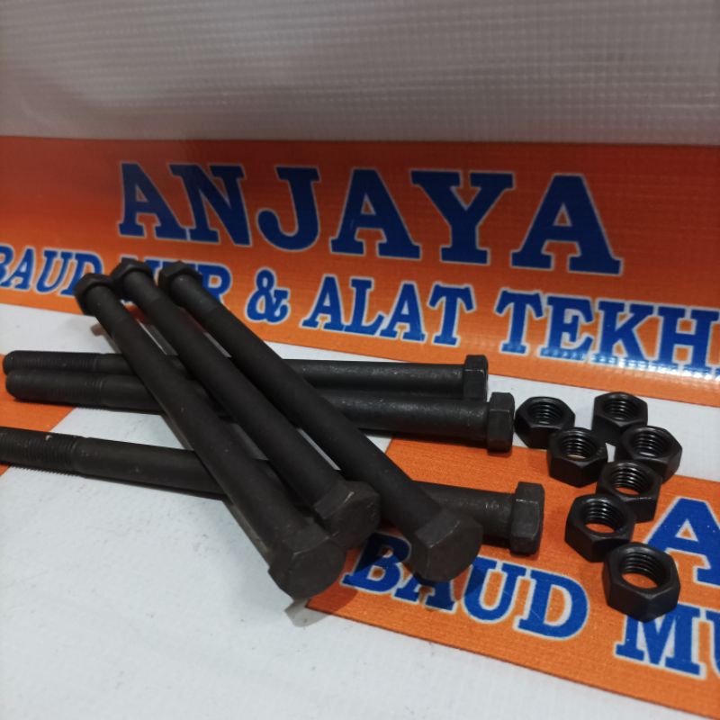Baut Mur Hitam Baja 8.8 M10x150 (minimal beli 10 pcs)