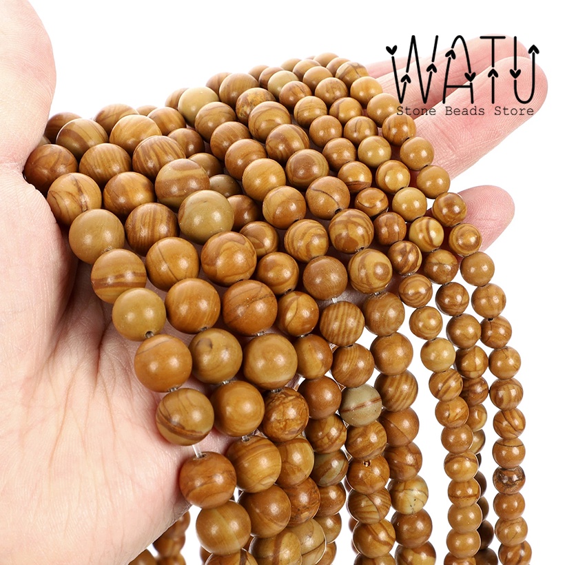 Manik Batu Alam Motif Kayu Dyed Wood Grain Round Beads