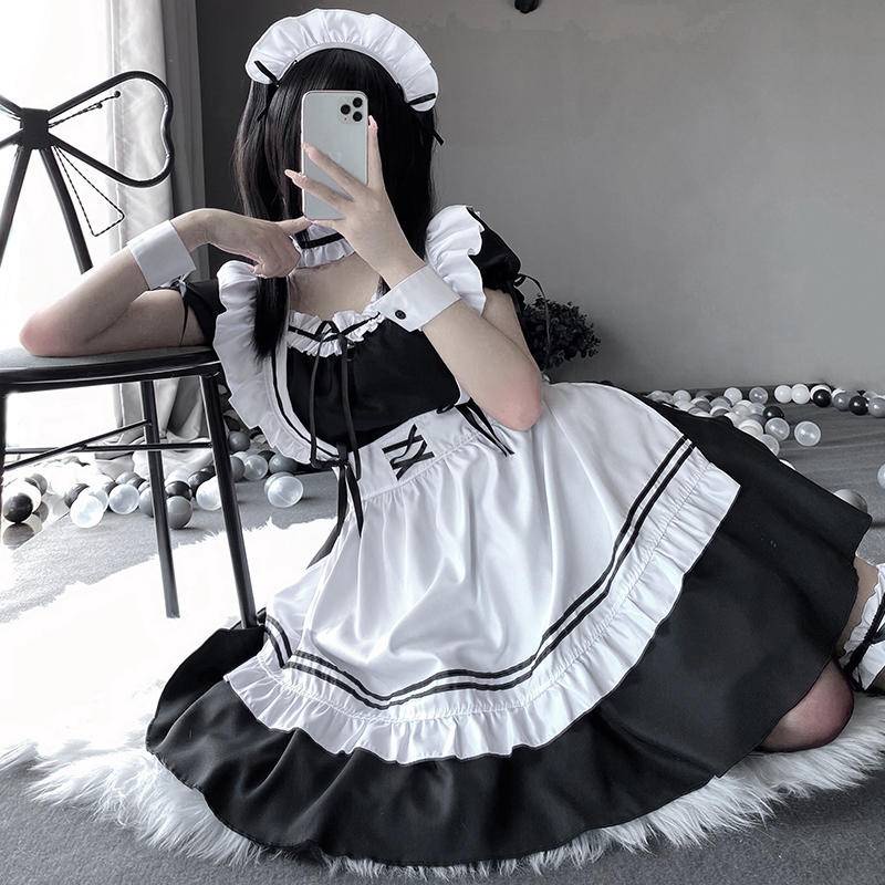 【Wetrose】Ready Stock Cute Soft Girl Anak Cewek Gadis Muda Japanese Lolita Maid Costume Cosplay Anime Young Women Dress Suit Set