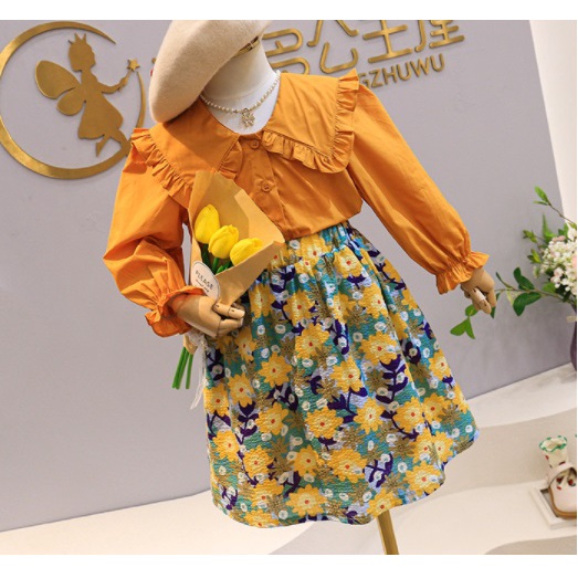 SETELAN ANAK CEWEK IMPORT / BAJU ROK MOTIF YELLOW FLOWER