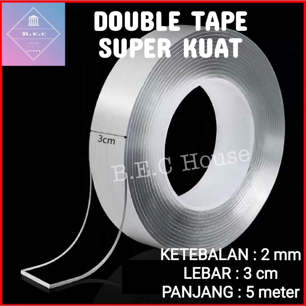 

[2mmX5meter] Double Tape Nano Tape Isolasi Selotip 2 Sisi Kuat Dicuci Tanpa Bekas Multifungsi