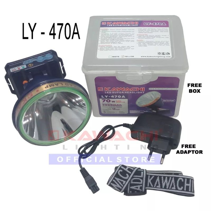 Senter Kepala LED Kawachi 70W LY-470A Senter LED Super Terang Jarak Jauh Anti Air /Senter Kepala Cas