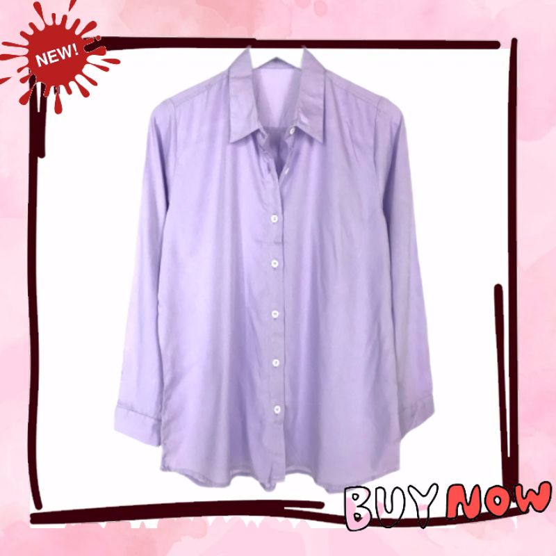 Kemeja Wanita Jumbo Lengan Panjang Size L XL XXL 3XL Hem Basic Big Size