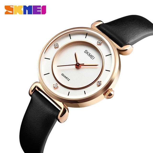 SKMEI Jam Tangan Analog Wanita JT 30 Jam Tangan Kulit Berkualitas Penutup Stainless Steel Waterproof