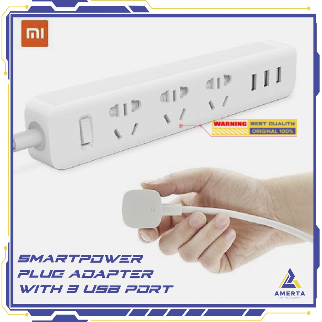 Smart Power Strip 3 Plug dengan 3 USB Port 2A Xiaomi Mi  (ORIGINAL)