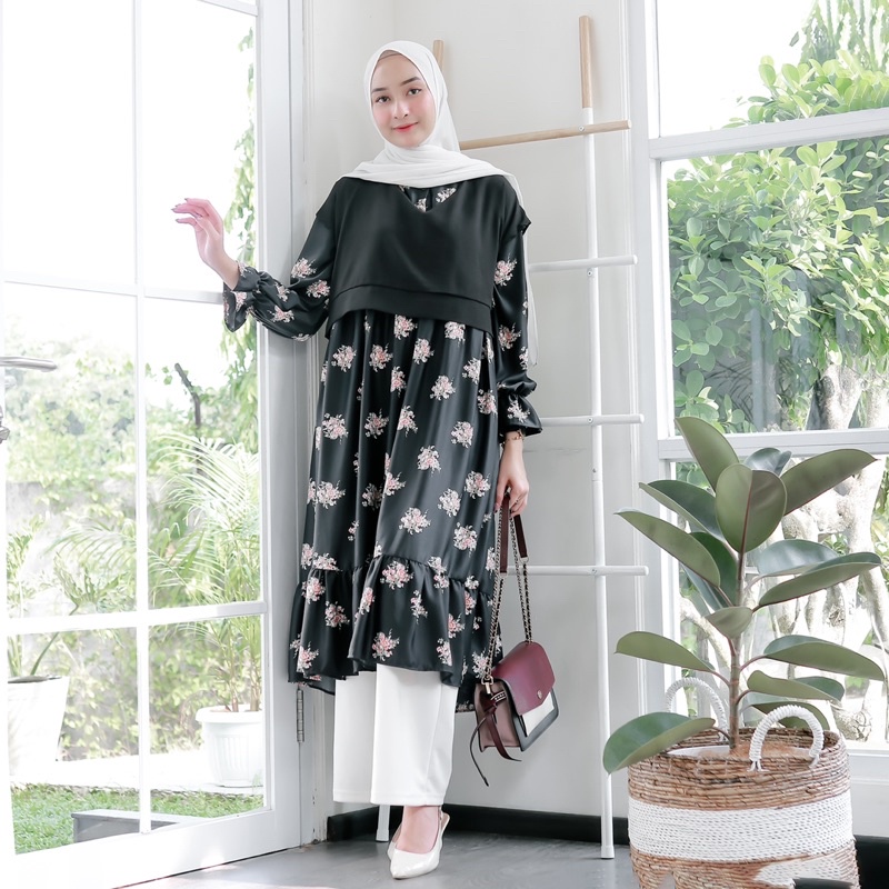 ZUMA TUNIK (ld100 pjg108) - Atasan Combi Maxmara Motif Bunga Busui